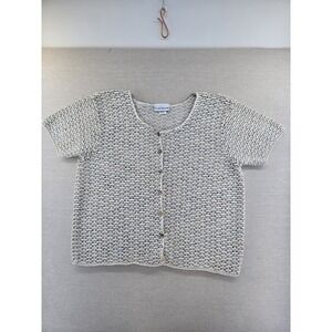 Vtg Croft & Barrow Women XL Cottagecore Striped Button Up Short Sleeve Cardigan